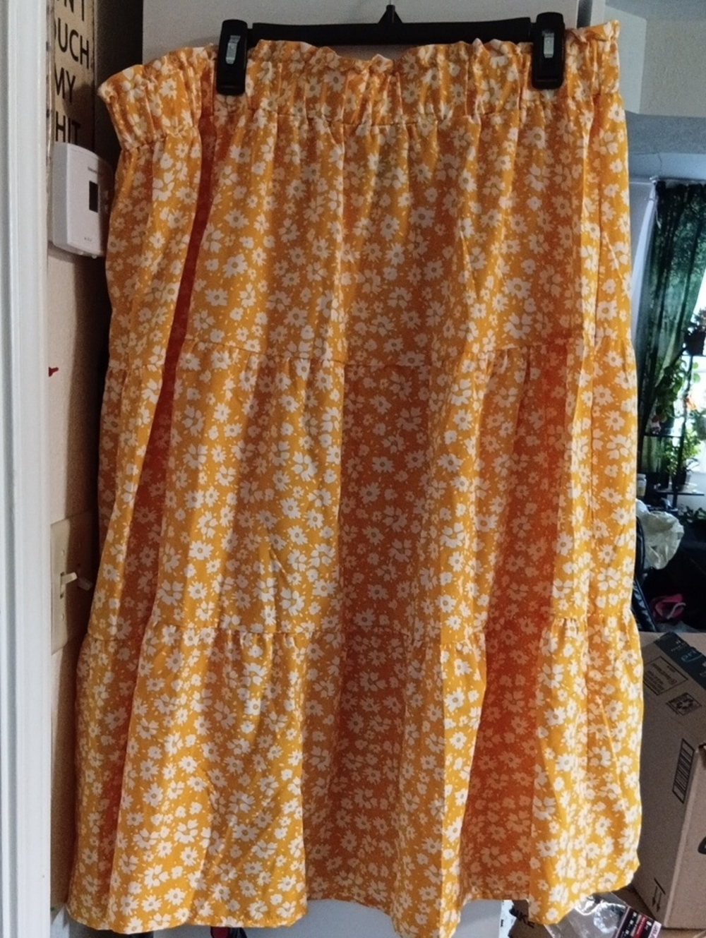 SHEIN Yellow Floral Tiered Maxi Skirt